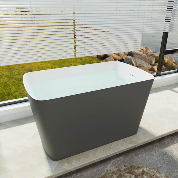 47 L x 27 W Double Slipper Freestanding Soaking Acrylic Bathtub with  Built-in Seat