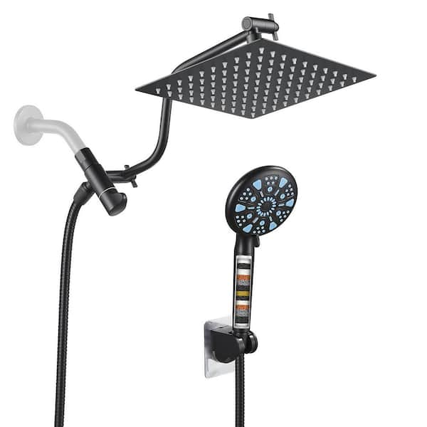 Rainfull 2-in-1 9-Spray Patterns Adjustable Fixed Shower Head with Filter 2.5 GPM and Handheld Shower Head in Black