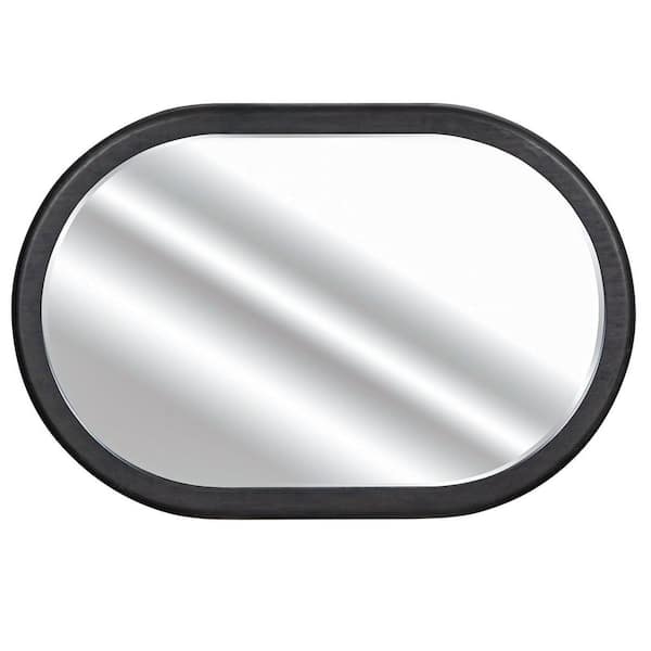 Furniture of America Eastbrook Modern Black 48 in. W x 32 in. H Modern Oval Acacia Wood Framed Wall Mirror