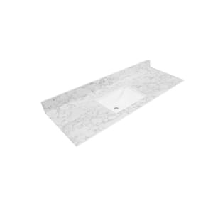 61 in. W x 22 in. Vanity Top in Volakas Marble with White Rectangular Single Sink and Single Hole for Faucet