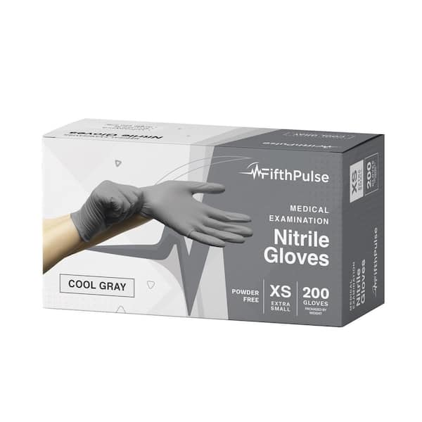 FifthPulse Extra Small Nitrile Exam Latex Free and Powder Free Gloves in Cool Gray - (200-Count)