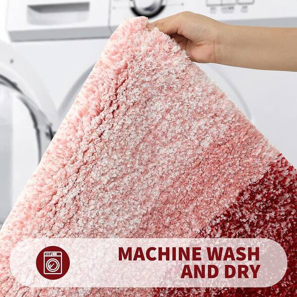 47 in. x 17 in. Red Stripe Microfiber Rectangular Shaggy Bath Rugs