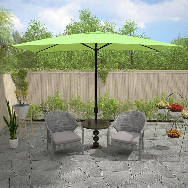 10 ft. x 6.5 ft. Steel Crank Rectangle Market Patio Umbrella in Lime Green