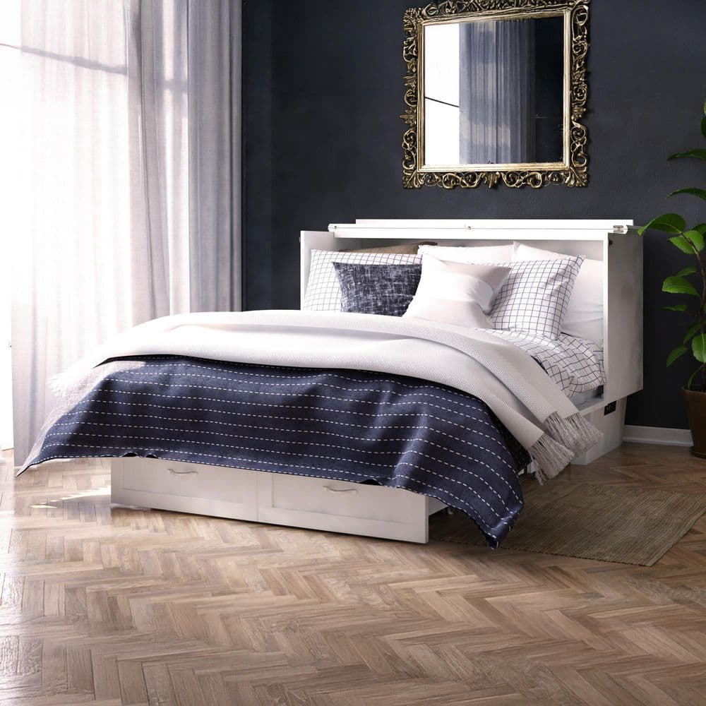 Queen-Sized Monroe Murphy Bed Chest with Single Drawer in White