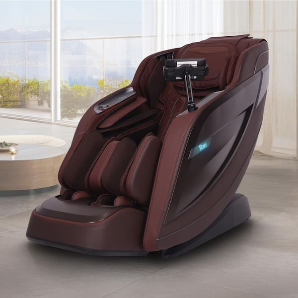 Pro 8500 MAX Brown Faux Leather Reclining 4D Massage Chair with Zero Gravity, Heated Lumbar, Extended Dual Rail Tracks