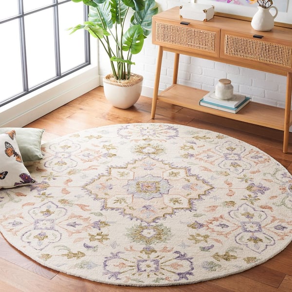 Metro 6 ft. x 6 ft. Round Ivory/Green Oversized Floral Area Rug