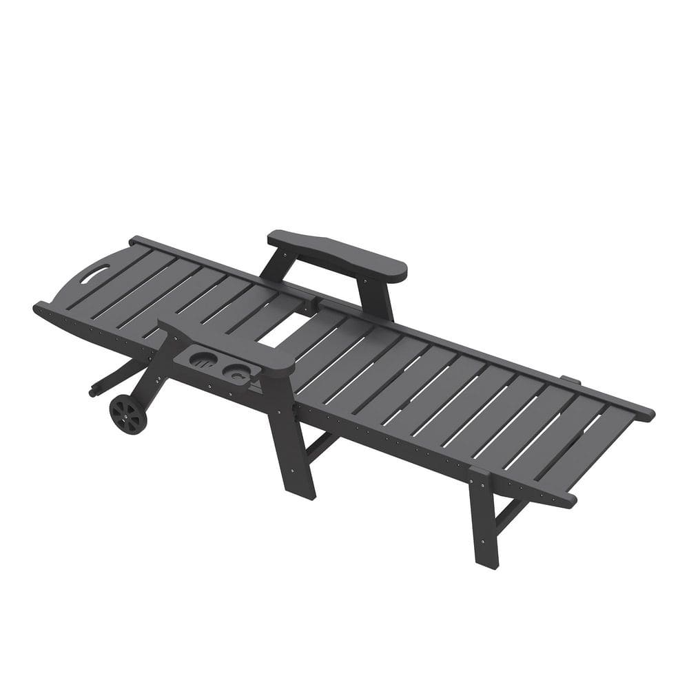 Black HDPE 5-Position Adjustable Outdoor Patio Chaise Lounge Recliner with Cup Holder for Pool Beach Deck Yard(Set of 1) price history on PriceWatchPro