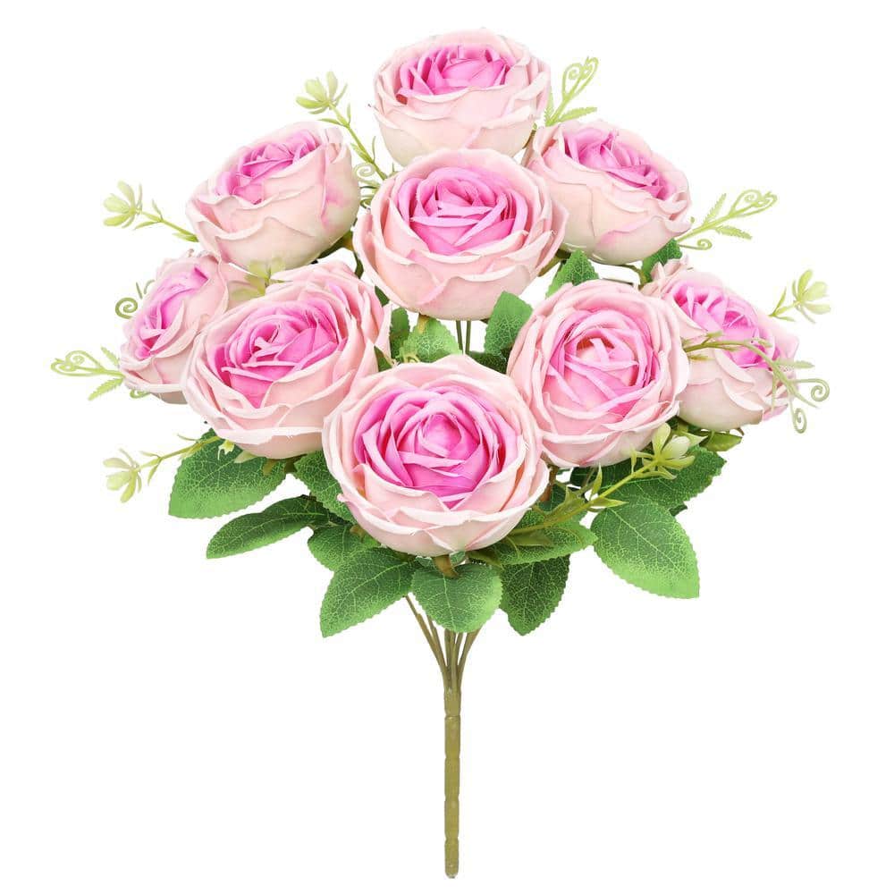 LIVING LUXURY 17 in. Pink Lavender Artificial Vintage Cabbage Rose
