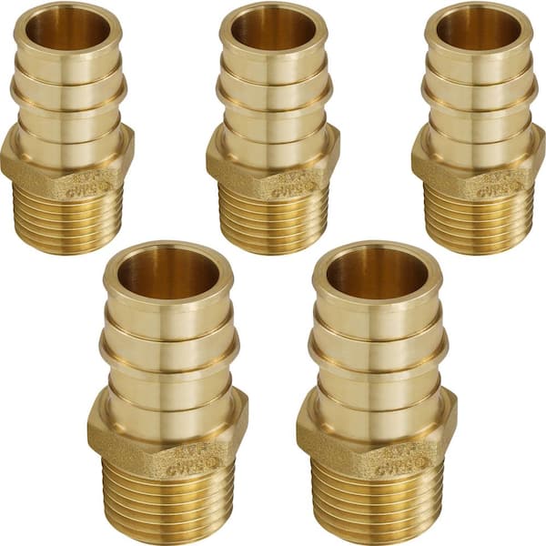 PLUMBFLEX 3/4 in. x 1/2 in. 90° PEX A x MIP Expansion Pex Adapter, Lead Free Brass for Use in Pex A-Tubing (Pack of 5)