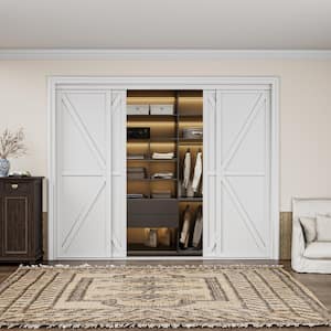 96 in. x 80 in. K Shape White Solid Core Finished MDF Closet Interior Sliding Door with Hardware