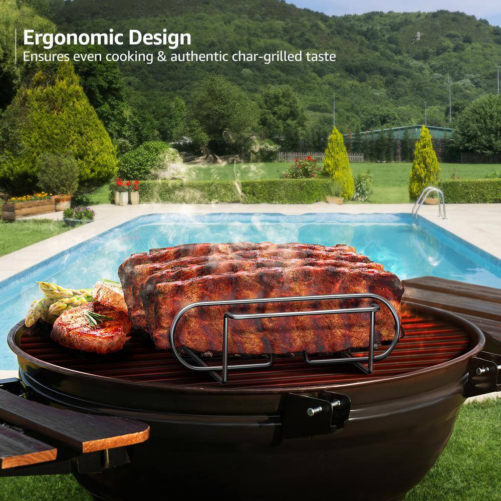 Silver Non-Stick Steel Rib Rack for Grilling