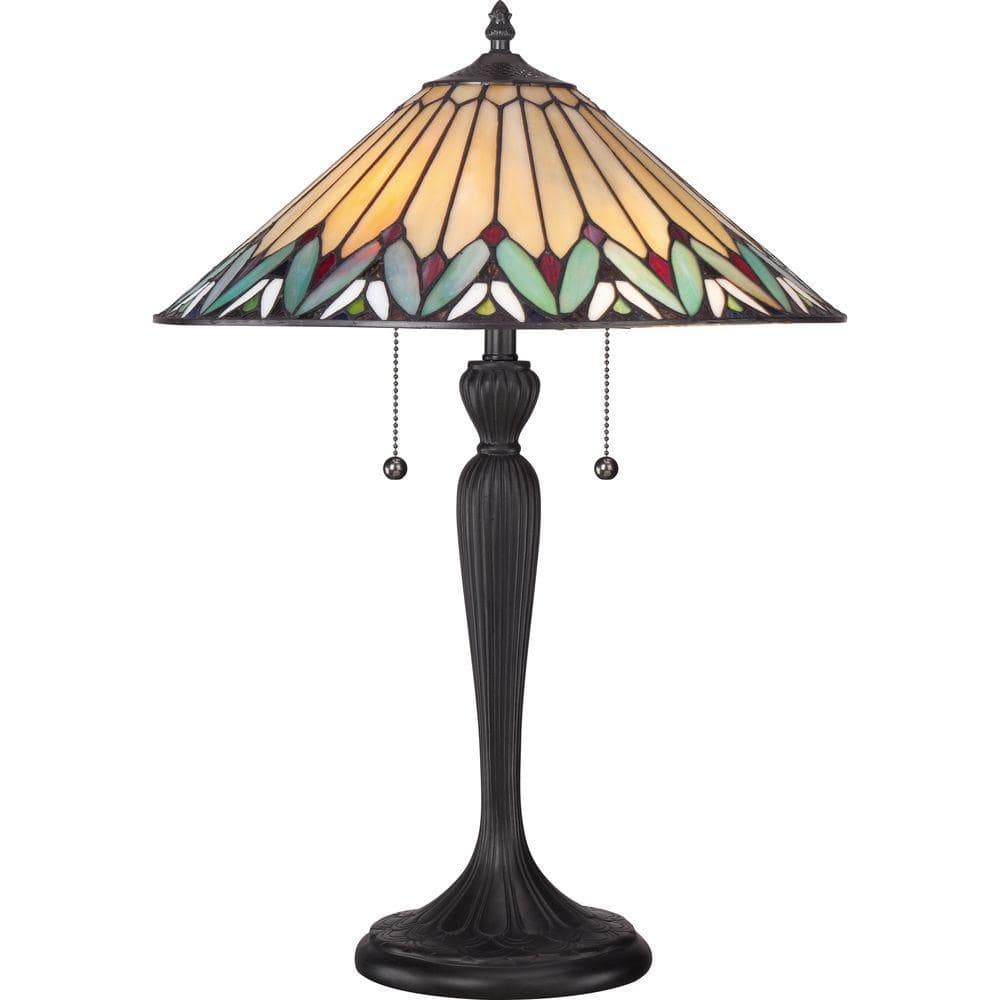 Vintage Bronze Stained Glass Tiffany Style Table Lamp