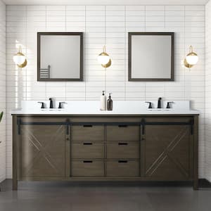 Marsyas 84 in W x 22 in D Rustic Brown Double Bath Vanity without Top and 34 in Mirrors