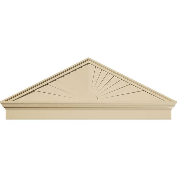 Ekena Millwork 54-in W x 20-3/8-in H x 2-3/4-in P (Pitch 6/12) Peaked Cap Sunburst Signature Urethane Combination Pediment, Primed Tan