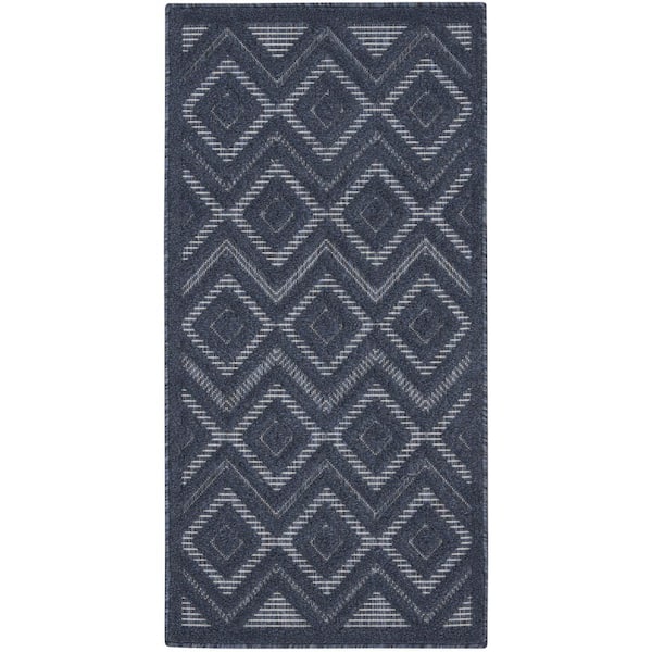 Versatile Navy Blue doormat 2 ft. x 4 ft. Diamond Contemporary Patio Kitchen Area Rug