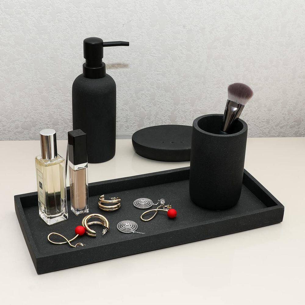 Matte Black Textured Ceramic 4-Piece Bathroom Accessory Set