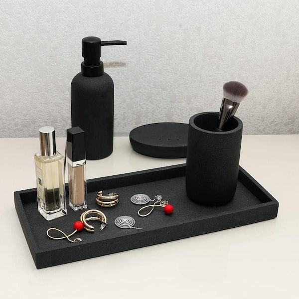 Premium 4 Pcs Matte Black Bathroom Accessories Set Complete with Black Marble Tray. Bathroom Soap Dispenser Set. Bathroom Decor Sets Accessories
