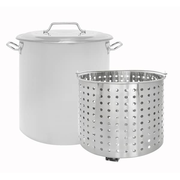 Aluminum 32 Qt Steamer Pot W/Removable Boiler Basket Glass Lid Corn Cobs  Lobster