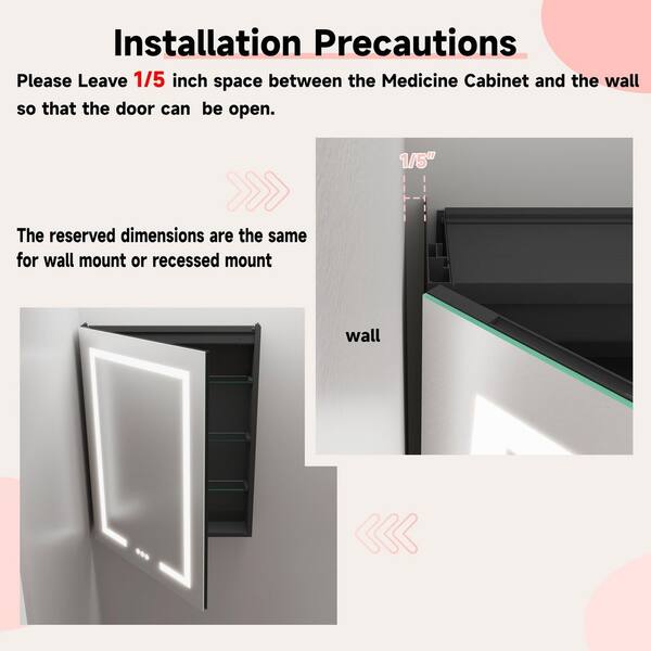 Hpeytaire 32 in. W x 24 in. H Rectangular Aluminum Recessed/Surface Mount Left Hinge Frameless Medicine Cabinet with Mirror Black