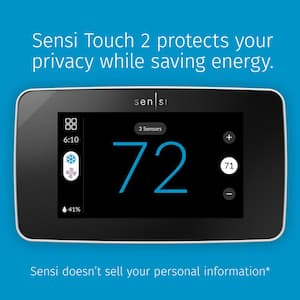 Sensi Touch 2 Wi-Fi 7-Day Programmable Thermostat, Touchscreen Color Display, Data Privacy, C-Wire Required-White