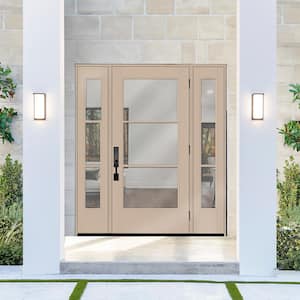 Legacy 68 in. x 80 in. Icon 3-Lite Modern Clear Glass LHOS Sandstn Mahogany Fiberglass Prehung Front Door Dbl 14 in. SL