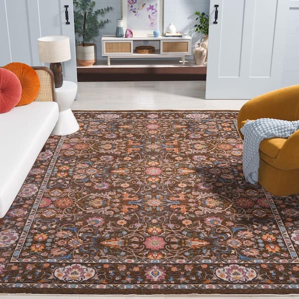 Crimson 9 ft. x 12 ft. Brown/Blue Oriental Floral Area Rug