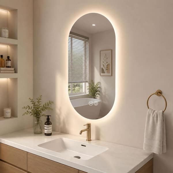 Ximuprmy 24 in. W x 48 in. H Small Oval Framed LED Touch Screen