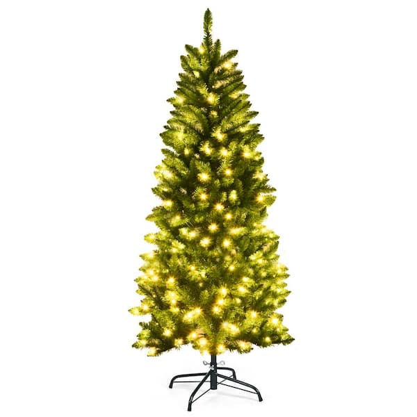 Costway 5 ft. Pre-Lit LED Slim Fraser Fir Artificial Christmas Tree ...