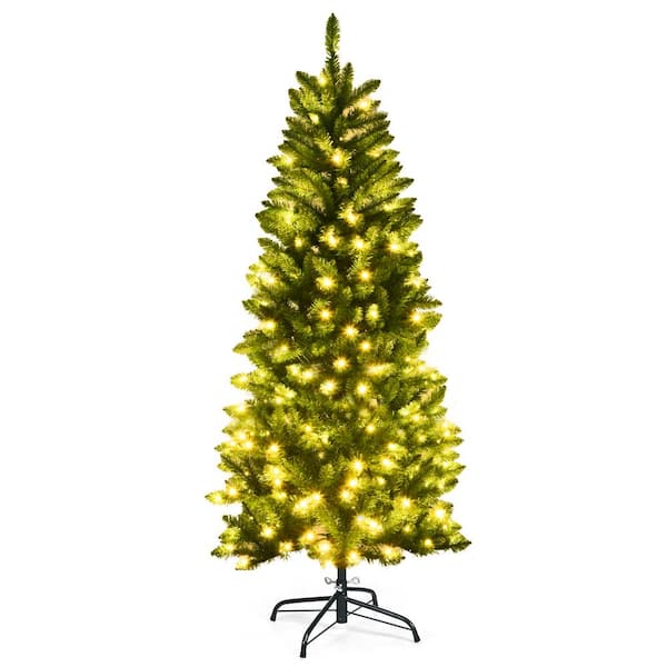 Costway 5 ft. Pre-Lit LED Slim Fraser Fir Artificial Christmas Tree with 150 Twinkling White Lights