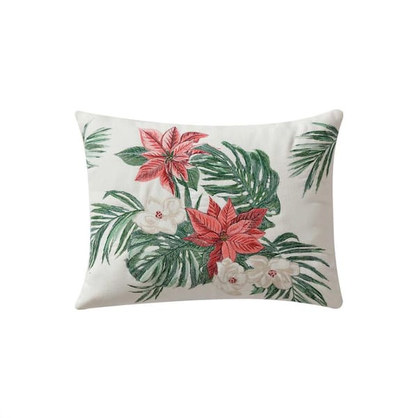 Festive Palms Ivory/Red/Green Felt 15 x 20 Breakfast Throw Pillow