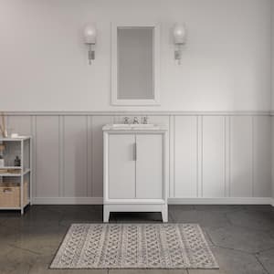 Elizabeth 24 in. Bath Vanity in Pure White with Carrara White Marble Vanity Top with Ceramics White Basins and Faucet