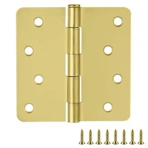 4 in. x 1/4 in. Radius Satin Brass Door Hinge Value Pack (3 per Pack)