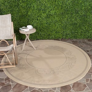 Courtyard Natural/Brown 5 ft. x 5 ft. Round Border Indoor/Outdoor Patio  Area Rug