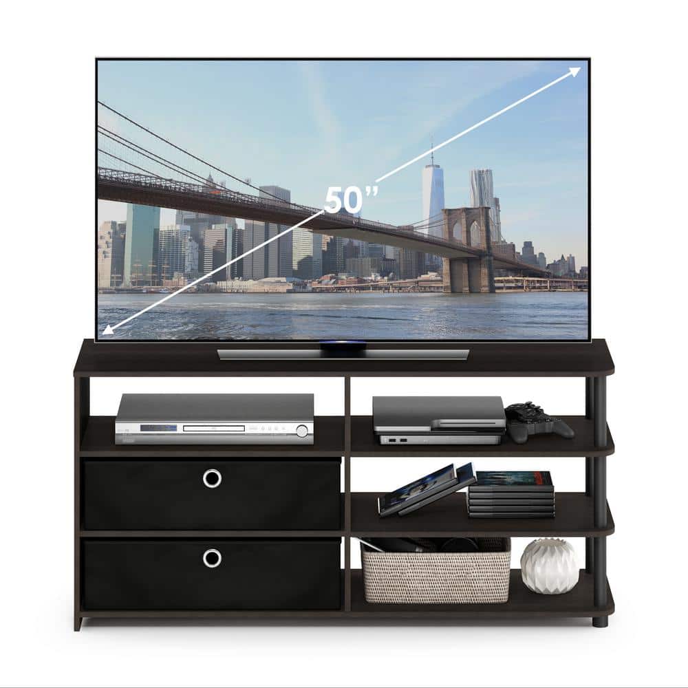 Modern Walnut Wood TV Stand with Storage Bins for 55-Inch TV