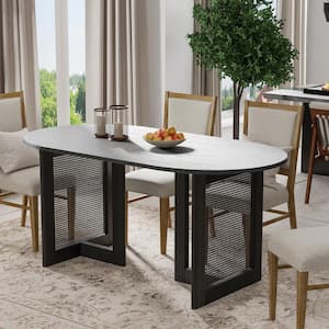 Cinna Black Wood 67 in. Oval Double Pedestal Dining Table Seats 6