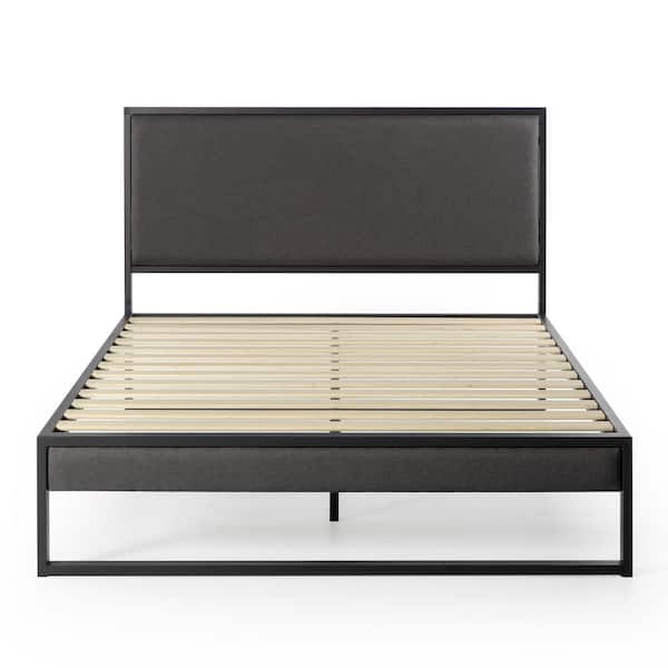 Zinus Christina Grey Upholstered King Platform Bed Frame With Headboard Zu Fbobh1 14k The Home Depot Zinus Christina Grey Upholstered King, Metal Platform Bed Frame King With Headboard