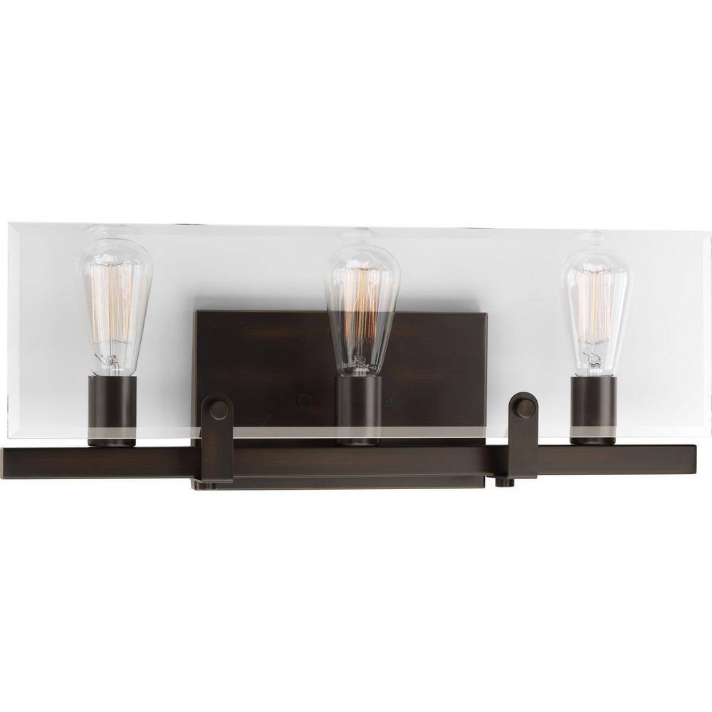 Antique Bronze 3-Light Bath Vanity with Beveled Glass Shade