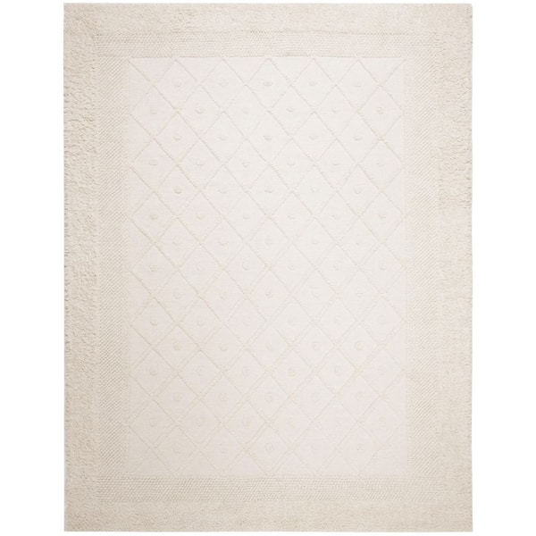 Kenya Ivory 8 ft. x 10 ft. High-Low Border Trellis Solid Color Area Rug