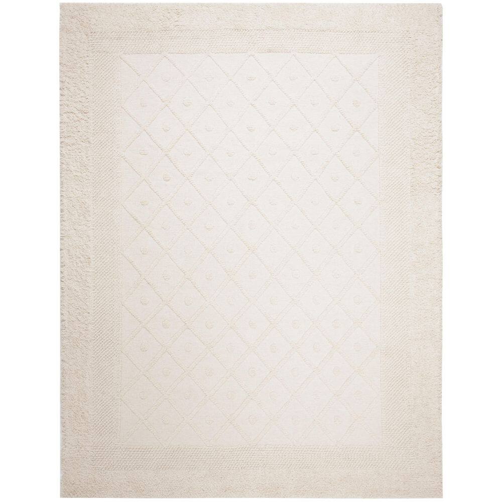 Ivory Hand-Knotted Wool and Cotton 9' x 12' Rug