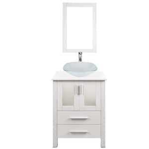 24 in. W x 19 in. D x 32.3 in. H Single Sink Bath Vanity in White with White Wood Top and Mirror