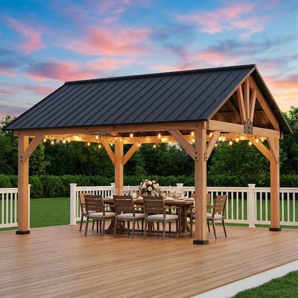 JOYSIDE 15 ft. x 13 ft. Outdoor Patio Solid Cedar Wood Hardtop
