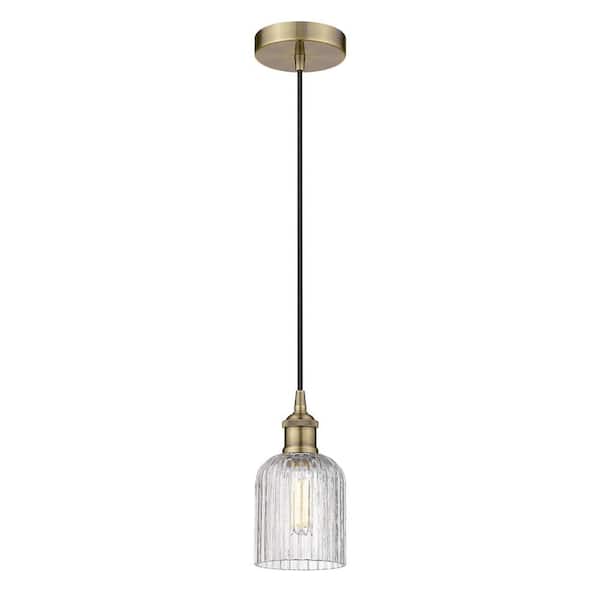 Innovations Bridal Veil 100-Watt 1-Light Antique Brass Standard Mini Pendant Light with Clear Glass Shade, No Bulbs Included