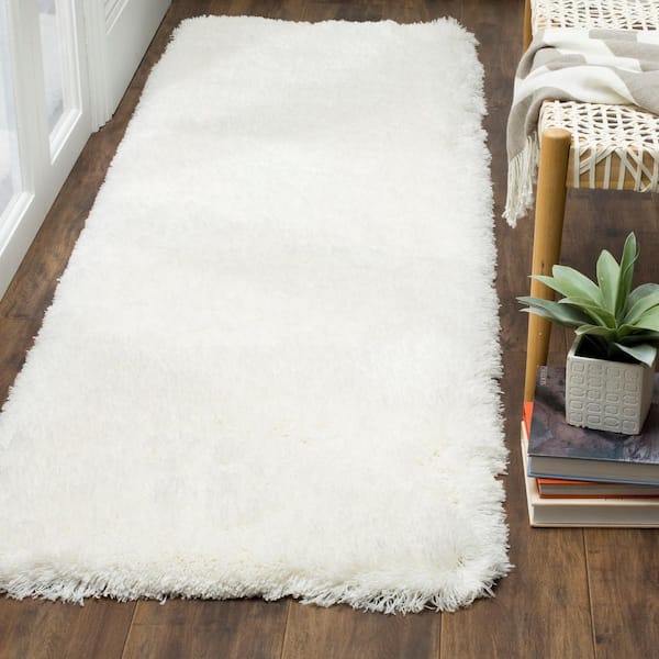 Polar Shag 2 ft. x 14 ft. White Solid Color Runner Rug