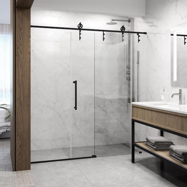 VIGO Hamilton 56 in. to 60 in. W x 78 in. H Aerodynamic Frameless Sliding  Shower Door in Matte Black with Clear Glass VG6049MBCL6078 - The Home Depot