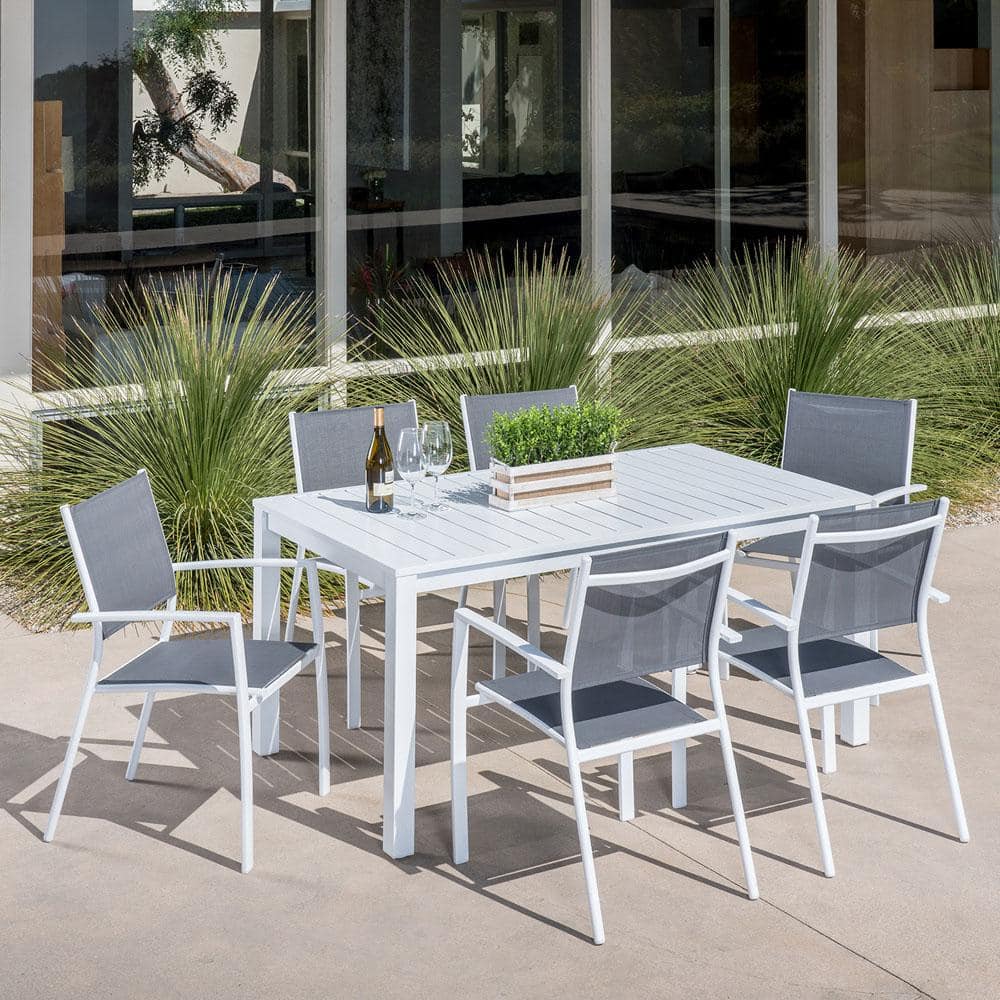 Harper White Aluminum 6-Person Outdoor Dining Set with Sling Chairs