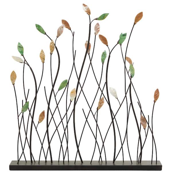 Litton Lane 3 in. x 27 in. Black Metal Leaf Sculpture with Black Base