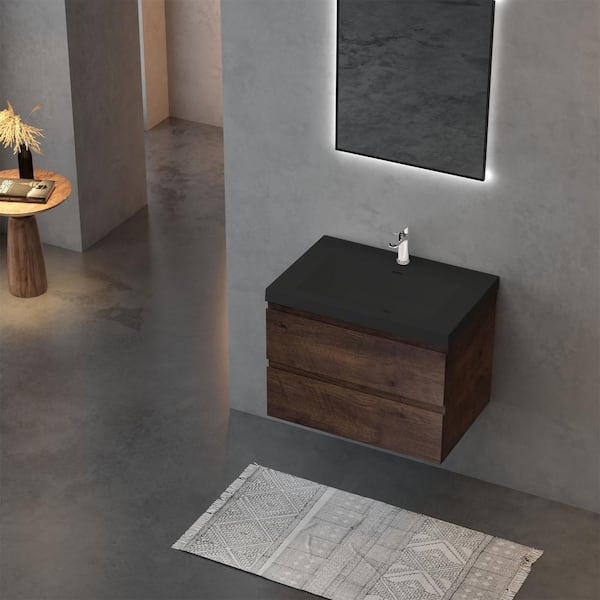 FUNKOL 18 in. W Simplicity Style Freestanding Small Bathroom Vanity with Single Sink and Soft Closing Door in Dark Brown