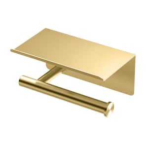 Latitude II Toilet Paper Holder with Mobile Shelf in Brushed Brass