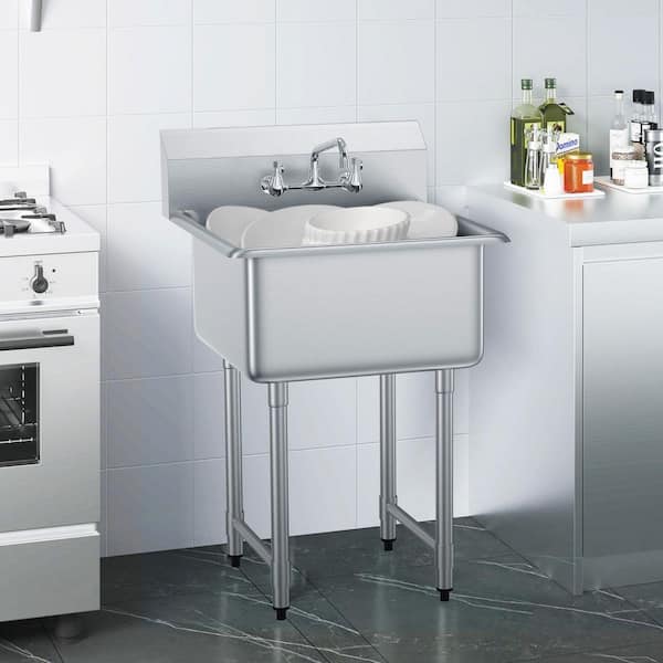 Stainless Steel Prep & Utility Sink, 1 Compartment Free Standing Small Sink Include Faucet & legs, 27 x 41in. Bowl Sinks