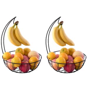 Wire Metal Fruit Basket Holder with Banana Hanger, Set of 2